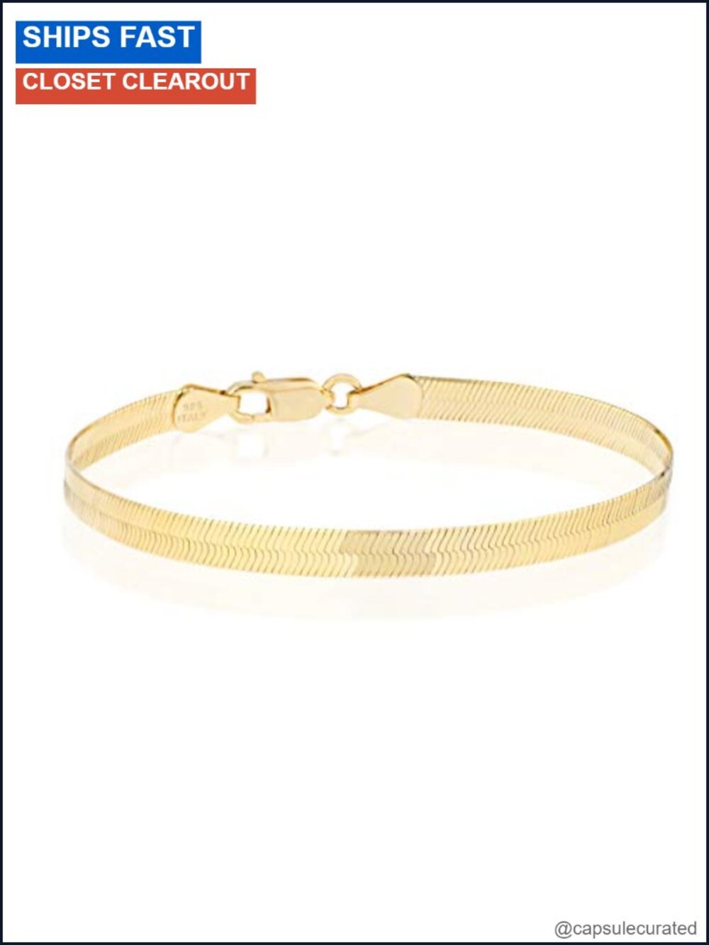 925 Sterling Silver Herringbone Bracelet 18K Gold Plated 4.5mm